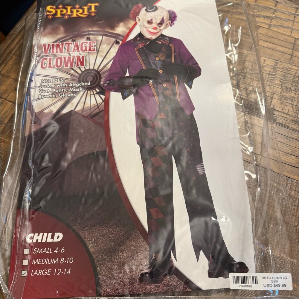 Spirit Vintage Clown Kids Costume - Purple and Black